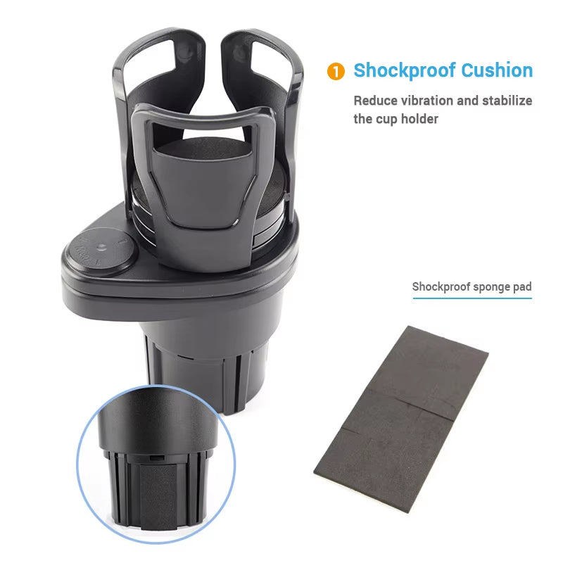 2 in 1 Car Cup Holder Expander 360 Degree Adjustable Base Drink Holder Anti-Shake Stable Auto Bottle Holder Organizer